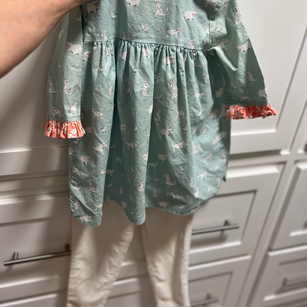 Kids Hannah Kate Matching Set with Animal Print - Green and White